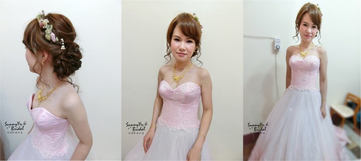 嘉義新娘秘書|嘉義新秘推薦|氣質造型|清新妝感|送客造型|乾燥花造型|新娘髮型|編髮造型|淺粉藍禮服|雙色禮服|清新新秘