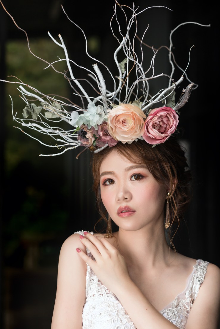 婚紗造型|新娘妝容|花頭飾|白紗|台北新秘|新秘雨晴|婚攝PInkY|EASTERN WEDDING