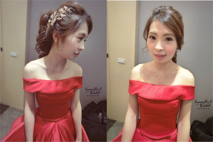 結婚新娘造型｜嘉義新秘推薦|新娘秘書｜新娘秘書推薦|雨晴新娘秘書｜新娘髮型｜敬酒造型｜紅色卡肩禮服｜高馬尾造型｜氣勢｜氣質