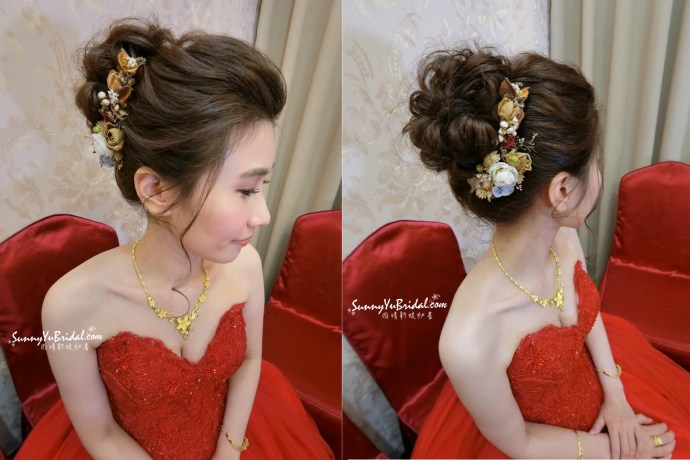 紅色桃心領禮服｜新娘文定造型｜台北內湖新秘推薦│南港新娘秘書｜新娘秘書｜嘉義新秘｜新秘雨晴│新秘推薦│新娘高盤髮造型│新娘乾燥花造型｜乾燥花飾｜扁頭新娘