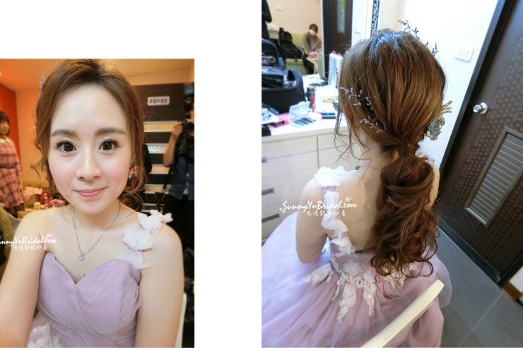 日系低馬尾造型｜乾燥花飾品｜淺紫色禮服｜敬酒造型｜光澤透亮肌妝感｜自然妝感｜清透妝感｜新娘氣質妝感｜新娘妝容台北內湖新秘│嘉義新秘｜新秘雨晴│新秘推薦│新娘造型│光澤肌｜