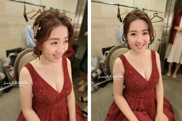敬酒造型｜紅色禮服婚紗｜台北新秘│新秘雨晴│新秘推薦│新娘秘書推薦｜新娘造型│世貿三三｜低馬尾造型