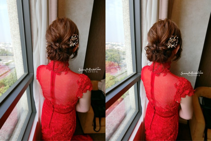 台北新秘推薦│新娘秘書｜新秘雨晴│新秘推薦│新娘秘書推薦｜新娘造型│低盤髮造型｜編髮造型│紅色禮服｜新娘文定造型｜篷鬆線條髮型｜皇品國際酒店｜溫蒂婚紗｜嘉義新秘