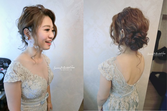 新娘送客造型｜側盤髮｜日系髮型｜鬆亂髮型｜甜美風格｜仙女風｜藍色禮服｜HCstudio｜台北新娘秘書｜彭園會館｜新秘雨晴SunnyYu｜台北南港內湖新秘推薦｜純宴客