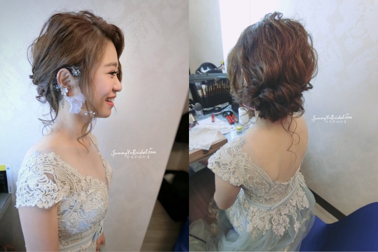新娘送客造型｜側盤髮｜日系髮型｜鬆亂髮型｜甜美風格｜仙女風｜藍色禮服｜HCstudio｜台北新娘秘書｜彭園會館｜新秘雨晴SunnyYu｜台北南港內湖新秘推薦｜純宴客