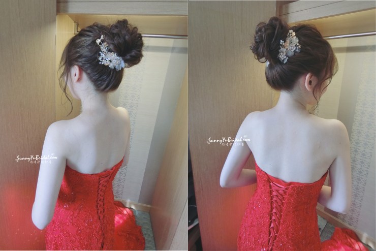 甜美|妹妹頭新娘造型|花苞頭|文定儀式|新娘髮型| 新秘雨晴SunnyYu|台北新娘秘書推薦|南港內湖新娘秘書推薦|新娘秘書| 紅色禮服|綁帶桃心領禮服|貳月婚紗|婚攝彭彭|囍月場所主持|翰品酒店|