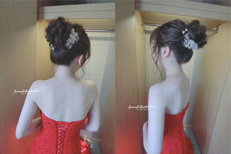 甜美|妹妹頭新娘造型|花苞頭|文定儀式|訂婚造型|新娘髮型| 新秘雨晴SunnyYu|台北新娘秘書推薦|南港內湖新娘秘書推薦|新娘秘書| 紅色禮服|綁帶桃心領禮服|貳月婚紗|婚攝彭彭|囍月場所主持|翰品酒店|