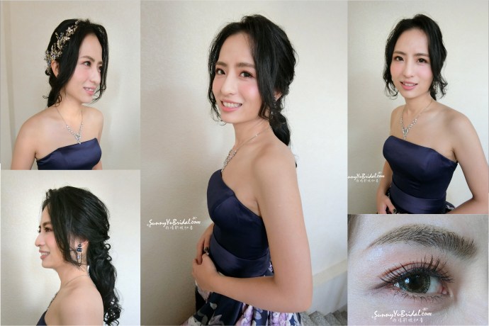 台北新秘｜新娘造型｜新娘妝感｜冷豔｜氣質｜晚禮服｜台北新秘推薦｜新娘秘書推薦｜宜蘭新秘｜雨晴新娘秘書｜深藍色禮服｜花禮服｜精緻眼妝｜低馬尾｜新娘編髮