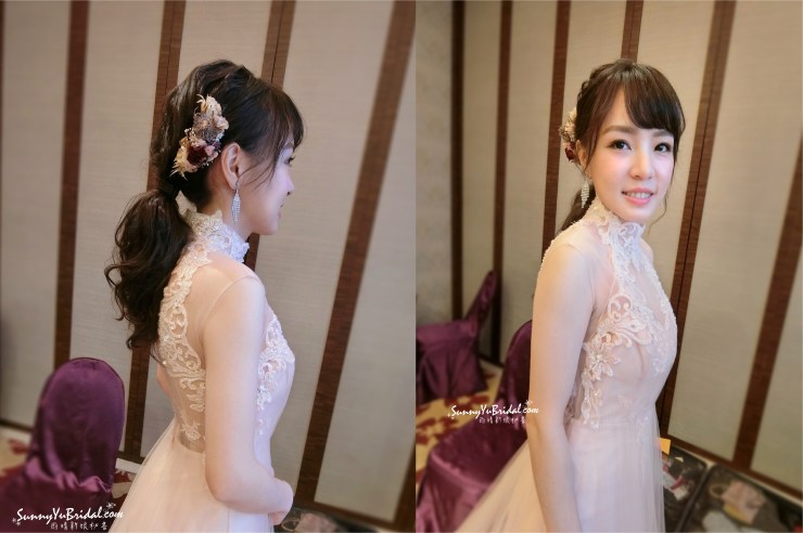 敬酒妝髮｜粉色禮服｜低馬尾造型｜乾燥花飾品｜台北新娘秘書｜新秘推薦｜新秘雨晴｜林莉婚紗｜君悅酒店｜白紗｜新娘造型｜結婚髮型｜黑髮造型｜新娘妝髮｜氣質妝感｜甜美妝感｜妹妹頭新娘造型｜