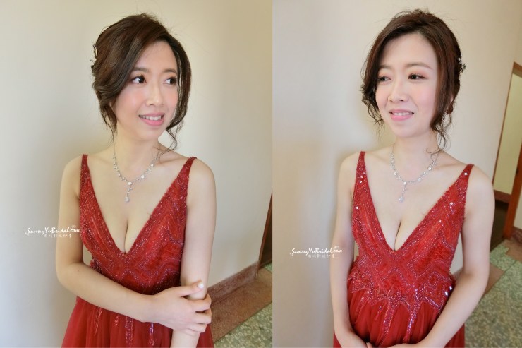 台北新秘｜台北新娘秘書｜新秘推薦｜雨晴新娘秘書｜新娘造型｜新娘妝感｜紅色禮服｜眼妝特寫｜新娘髮型｜浪漫髮絲｜低盤髮｜新娘妝感