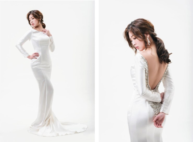 新秘雨晴|婚攝柚子|貳月婚紗|白色緞面婚紗禮服|台北新娘秘書|新娘秘書推薦|台北新秘推薦|新娘造型|婚紗推薦|低馬尾造型|簡約時尚風格|新娘特寫|深V露背