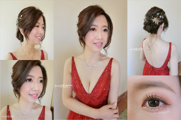 空靈妝感｜氣質妝感｜台北新秘｜台北新娘秘書｜新秘推薦｜雨晴新娘秘書｜新娘造型｜新娘妝感｜紅色禮服｜眼妝特寫｜盤髮｜新娘髮型