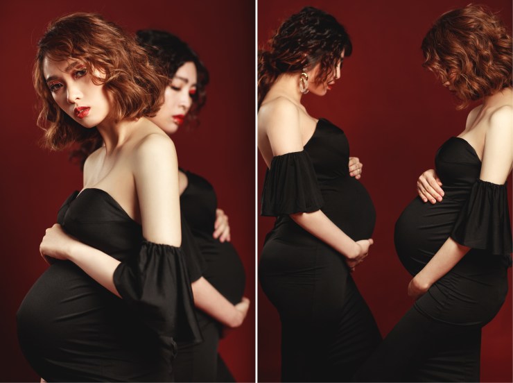 孕婦寫真｜妊辰紀錄｜台北孕媽咪寫真｜貳月婚紗｜台北新秘推薦｜孕婦創作照片｜台北新娘秘書雨晴｜YangKK婚禮人像攝影｜黑白藝術｜歐美妝感｜厭世紅唇｜閨蜜孕婦照｜創作妝髮｜金箔特殊妝
