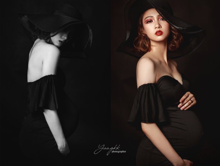 孕婦寫真｜妊辰紀錄｜台北孕媽咪寫真｜貳月婚紗｜台北新秘推薦｜孕婦創作照片｜台北新娘秘書雨晴｜YangKK婚禮人像攝影｜黑白藝術｜歐美妝感｜厭世紅唇