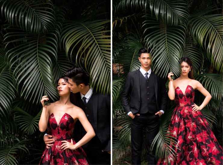 台北新秘推薦｜新娘秘書雨晴｜台北婚禮造型師推薦｜貳月婚紗推薦｜哲攝Luke攝影｜花藝造型｜時尚俐落個性雜誌拍攝風格｜新娘妝髮｜新娘時裝造型｜新娘花藝造型｜紅色花布晚禮服｜紅色系眼妝｜空靈自信厭世妝感