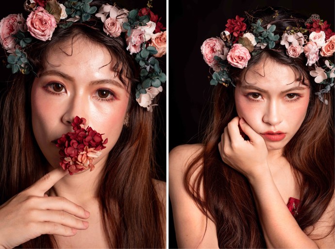 台北新秘推薦｜新娘秘書雨晴｜台北婚禮造型師推薦｜貳月婚紗推薦｜哲攝Luke攝影｜花藝造型｜時尚俐落個性雜誌拍攝風格｜新娘妝髮｜新娘時裝造型｜新娘花藝造型｜紅色花布晚禮服｜紅色系眼妝｜空靈自信厭世妝感