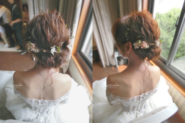 台北新娘秘書雨晴｜新娘造型｜新娘妝感｜新娘眼型調整｜東湖新秘推薦｜自然清新日系甜美妝感｜妹妹頭新娘造型｜日系盤髮髮型｜不凋花造型｜蒂米琪婚紗｜鯊魚婚禮團隊｜婚攝子安｜翡麗詩莊園｜證婚新娘妝髮