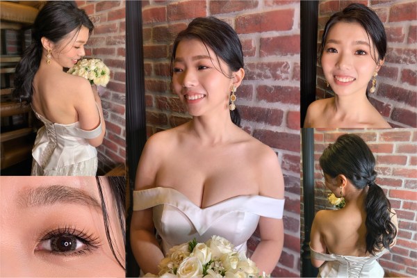 白紗，貳月婚紗，簡約氣質妝髮，新娘造型，緞面婚紗，新秘雨晴，新秘雨蒨，台北新娘秘書推薦，2021台北新秘評價，2021新秘，東湖內湖南港化妝，南港金色三麥，清新妝感，自然妝感，眼妝特寫，