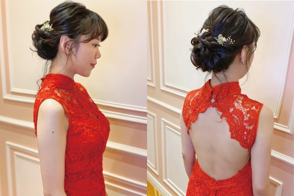 自然假睫毛｜清透妝感｜韓系簡約優雅氣質｜溫柔新娘｜精緻妝感｜永生花不凋花造型｜台北新娘秘書推薦2021 2022｜新秘雨晴｜新秘雨蒨｜內湖新秘｜水源會館｜BelovedBridalStudio｜最愛婚紗｜盤髮造型｜紅色旗袍｜黑髮新娘造型｜