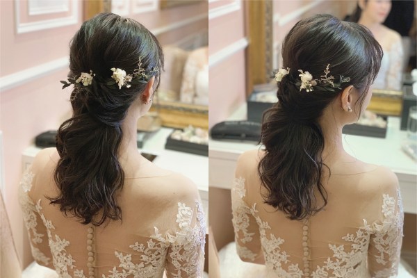 自然假睫毛｜清透妝感｜韓系簡約優雅氣質｜溫柔新娘｜精緻妝感｜永生花不凋花造型｜台北新娘秘書推薦2021 2022｜新秘雨晴｜新秘雨蒨｜內湖新秘｜水源會館｜BelovedBridalStudio｜最愛婚紗｜馬尾造型微紮髮｜白紗髮型｜黑髮新娘造型｜