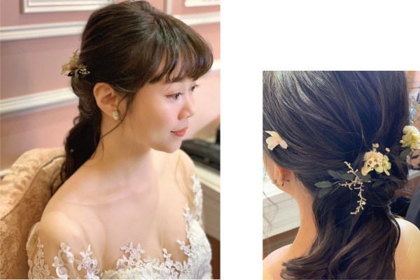 自然假睫毛｜清透妝感｜韓系簡約優雅氣質｜溫柔新娘｜精緻妝感｜永生花不凋花造型｜台北新娘秘書推薦2021 2022｜新秘雨晴｜新秘雨蒨｜內湖新秘｜水源會館｜BelovedBridalStudio｜最愛婚紗｜馬尾造型微紮髮｜白紗髮型｜黑髮新娘造型｜